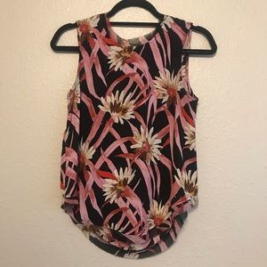 Black & Pink Floral Tank Blouse with White Daisies